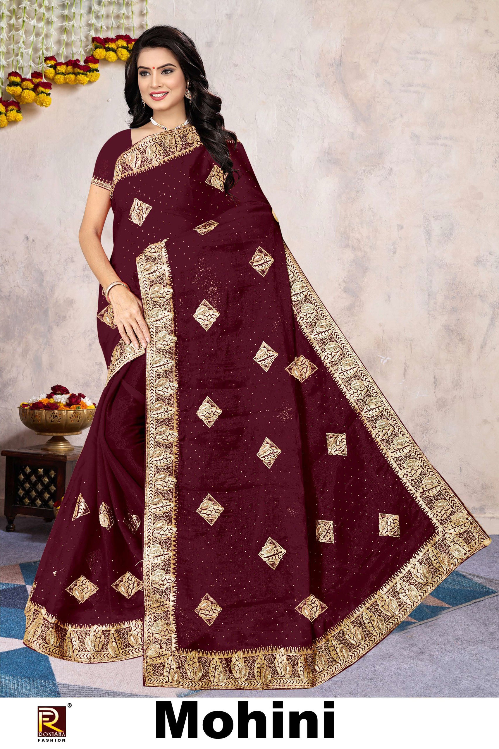 Ronisha Mohini fancy Shimmer Embroidered Saree Collection