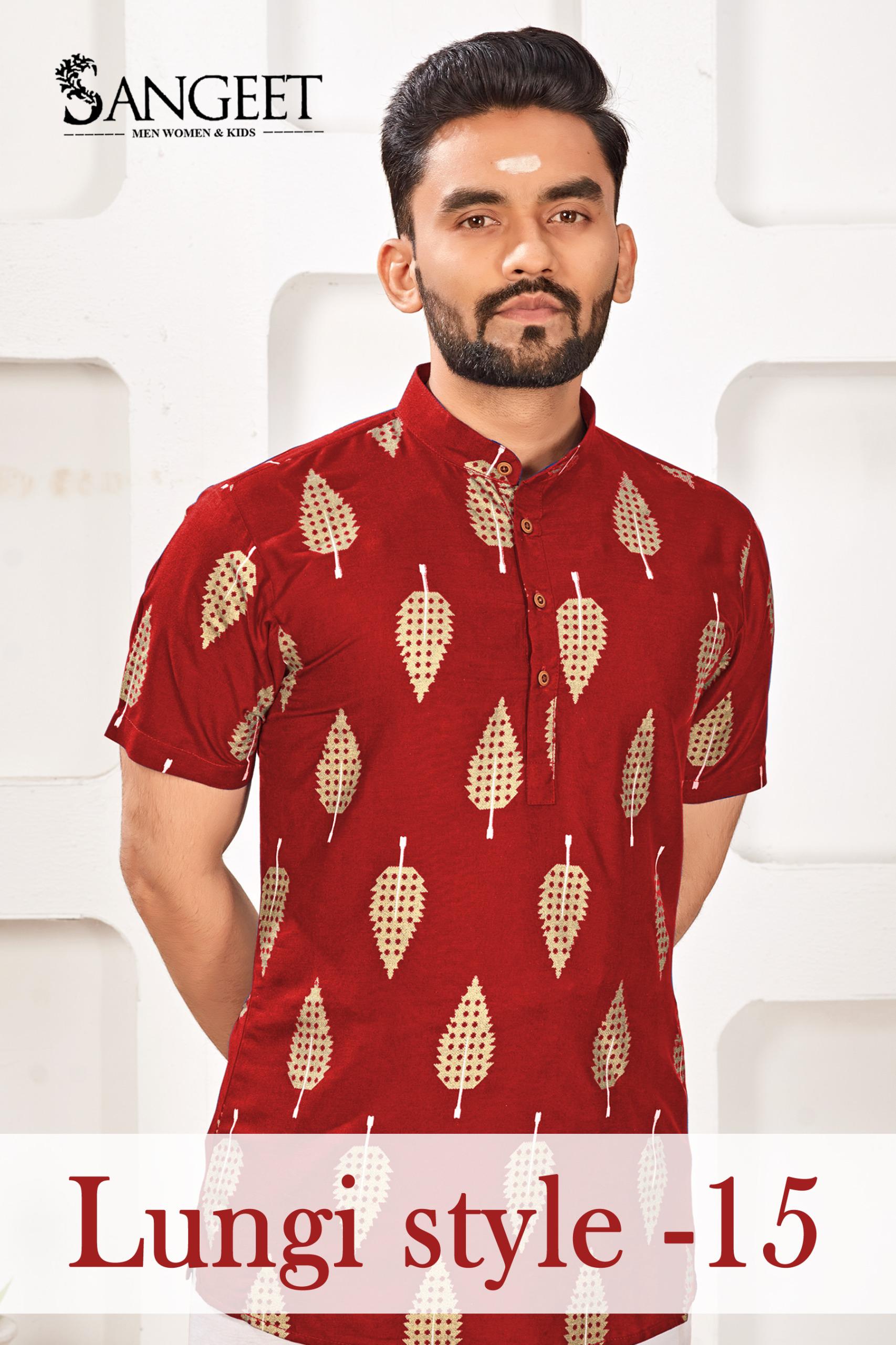 Sangeet Lungi Style 15 Festive Wear Rayon Gold Printed Mens Shirt