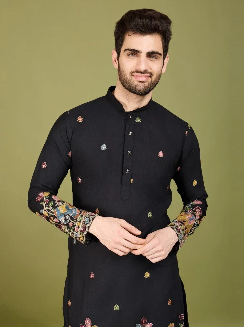 Shubhvastra Vastra Vogue Cotton Thread And Sequence Mens Kurta