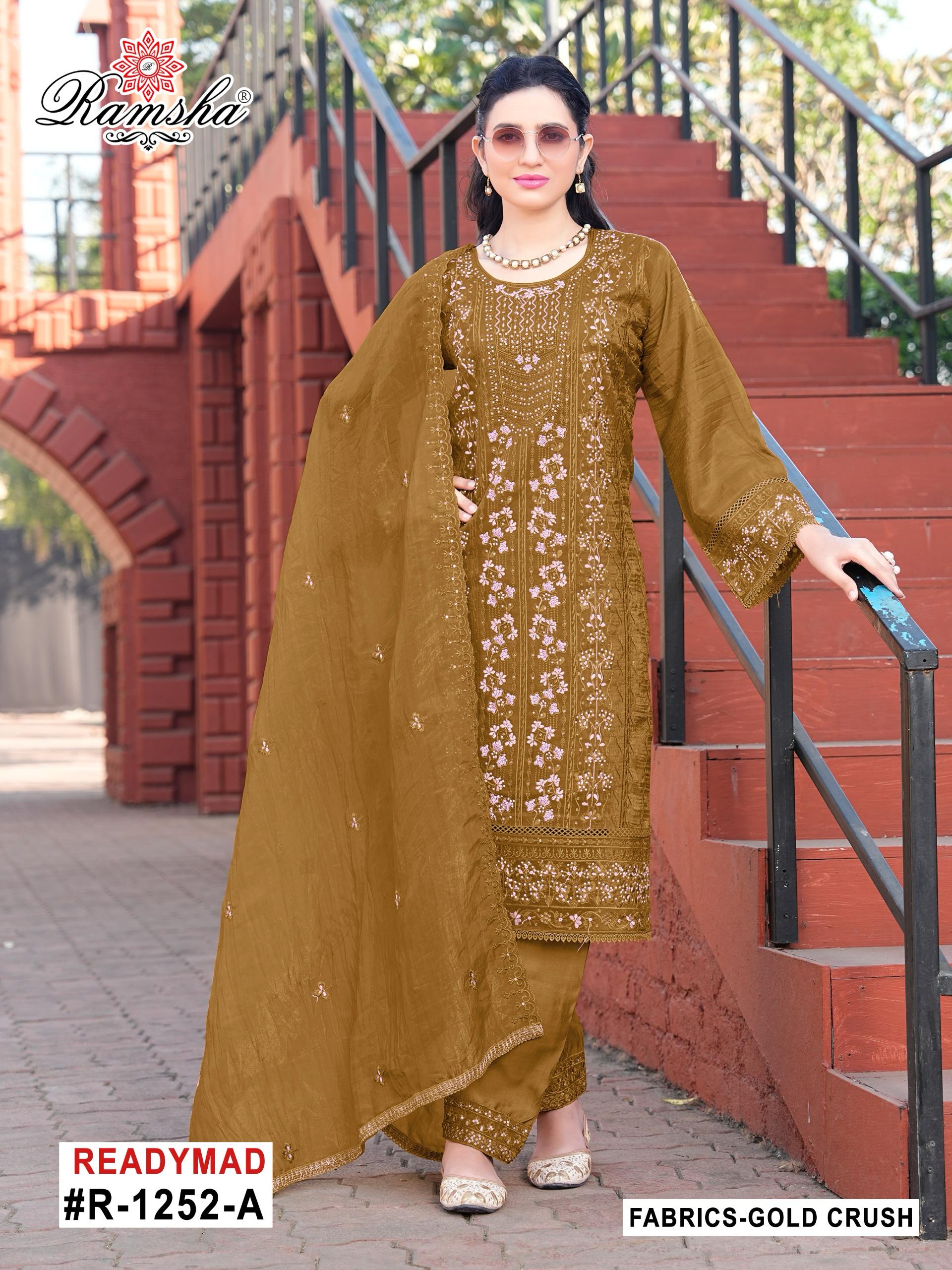 Ramsha R 1252 Nx Gold Crush Ready Made Suits Collection
