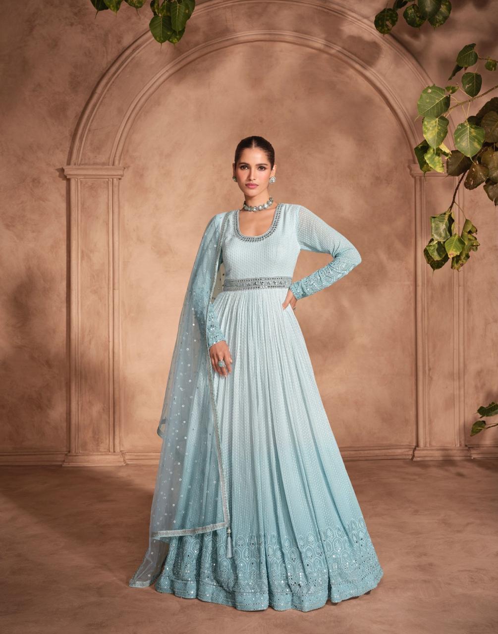 Izhaar Hit 5676 To 5678 Designer Festive Wear Gown With Dupatta
