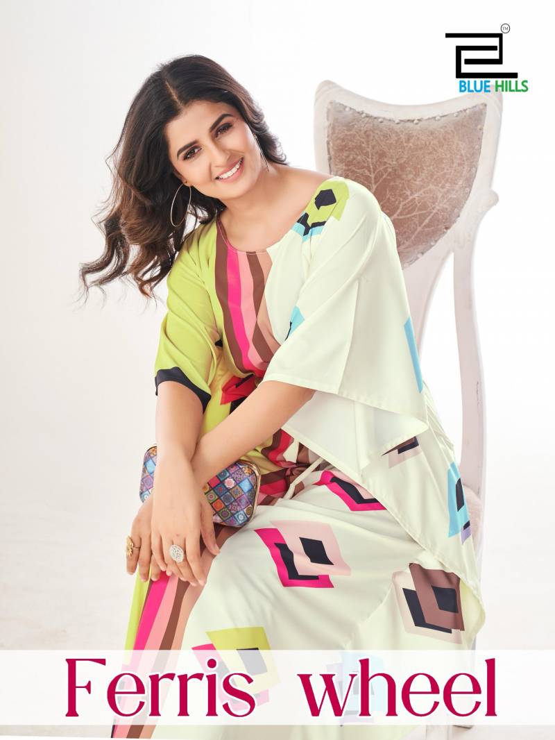 Blue Hills Ferris Wheel Crepe Printed Fancy Kaftan Collection