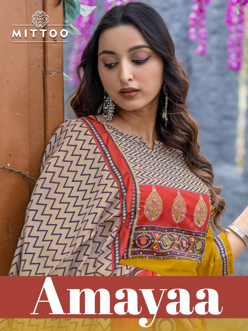 Mittoo Amayaa Modal Embroidered Top Bottom With Dupatta Collection