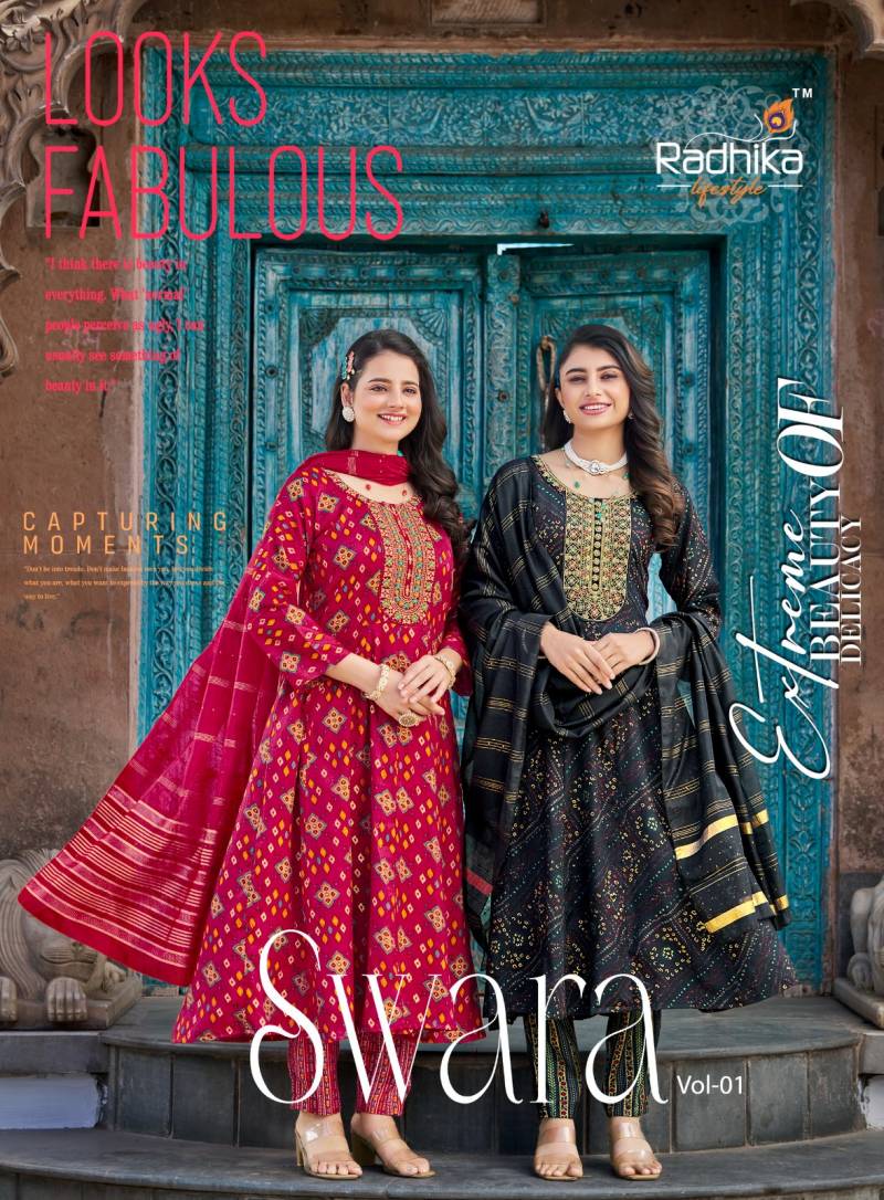 Radhika Swara Vol 1 Rayon Printed Anarkali Readymade Collection