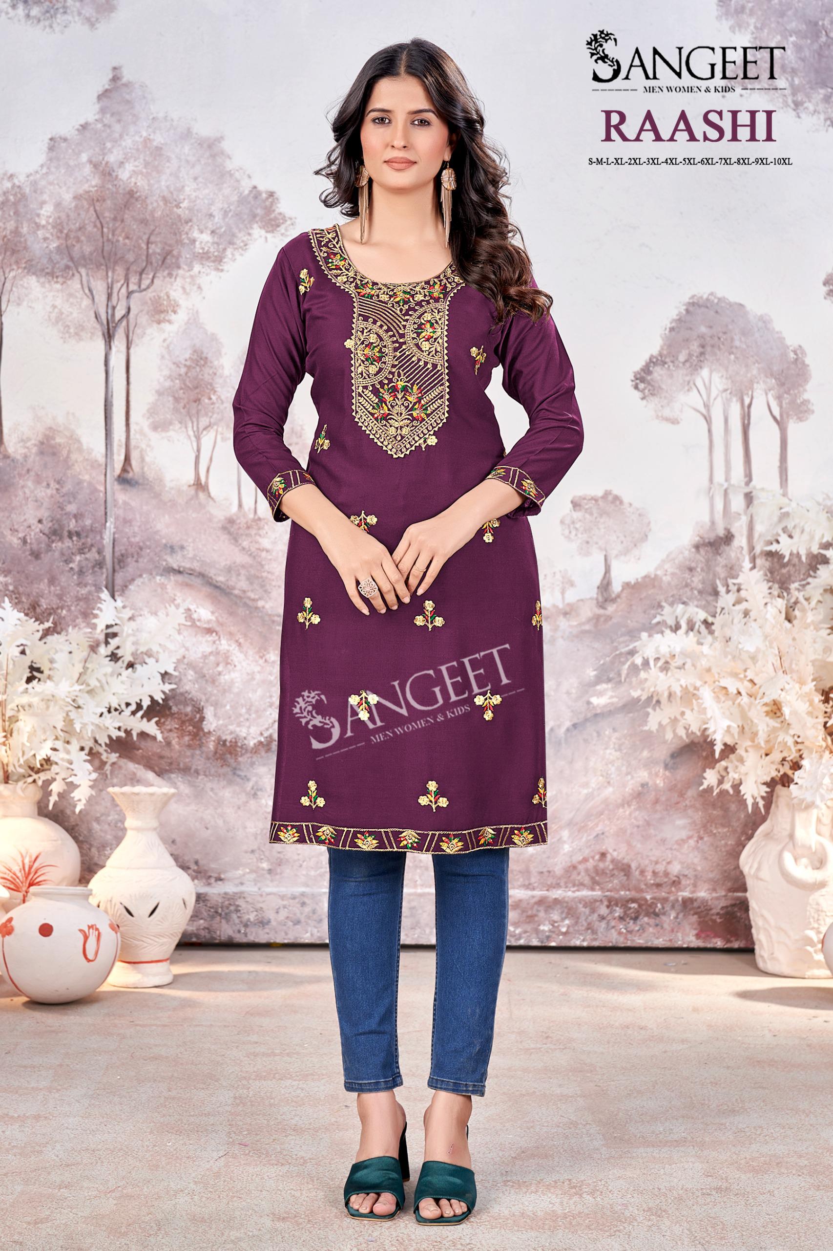 Sangeet Raashi Rayon Embroidered Work Kurti Collection