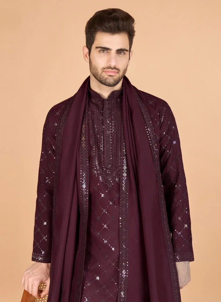Shubhvastra Vastra Mantra Viscose Silk Mens Kurta With Dupatta