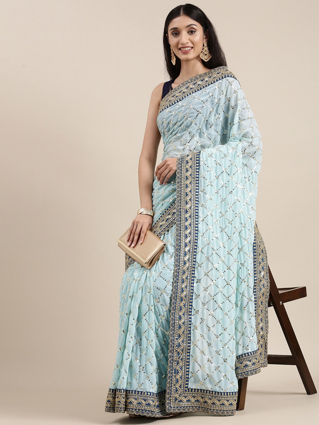 Kaaveri Party Wear Jari Embroidery Worked Georgette Saree with Un Stitched Blouse