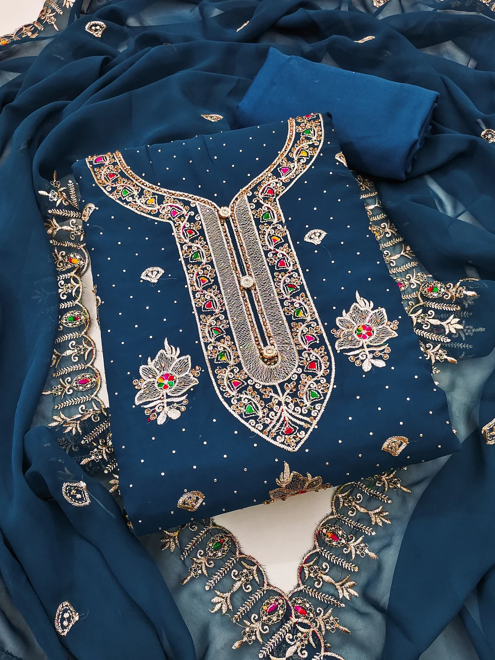 Nancy 1 Faux Georgette Embroidered Dress Material Collection