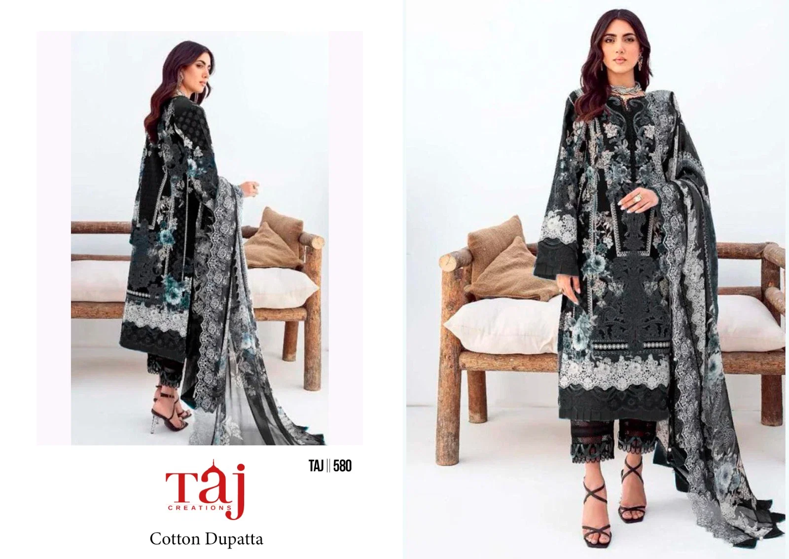 Taj 580 And 581 Cotton Dupatta Pakistani Salwar Suits Collection