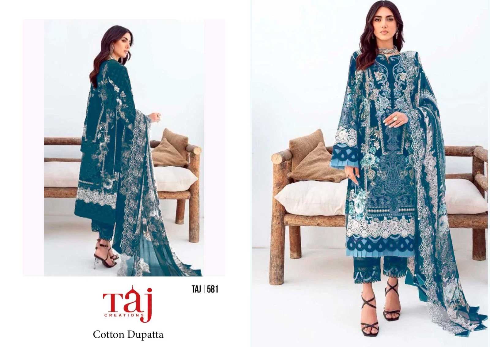 Taj 580 And 581 Cotton Dupatta Pakistani Salwar Suits Collection