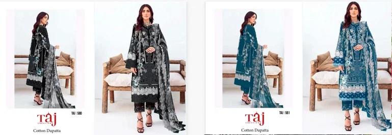 Taj 580 And 581 Cotton Dupatta Pakistani Salwar Suits Collection