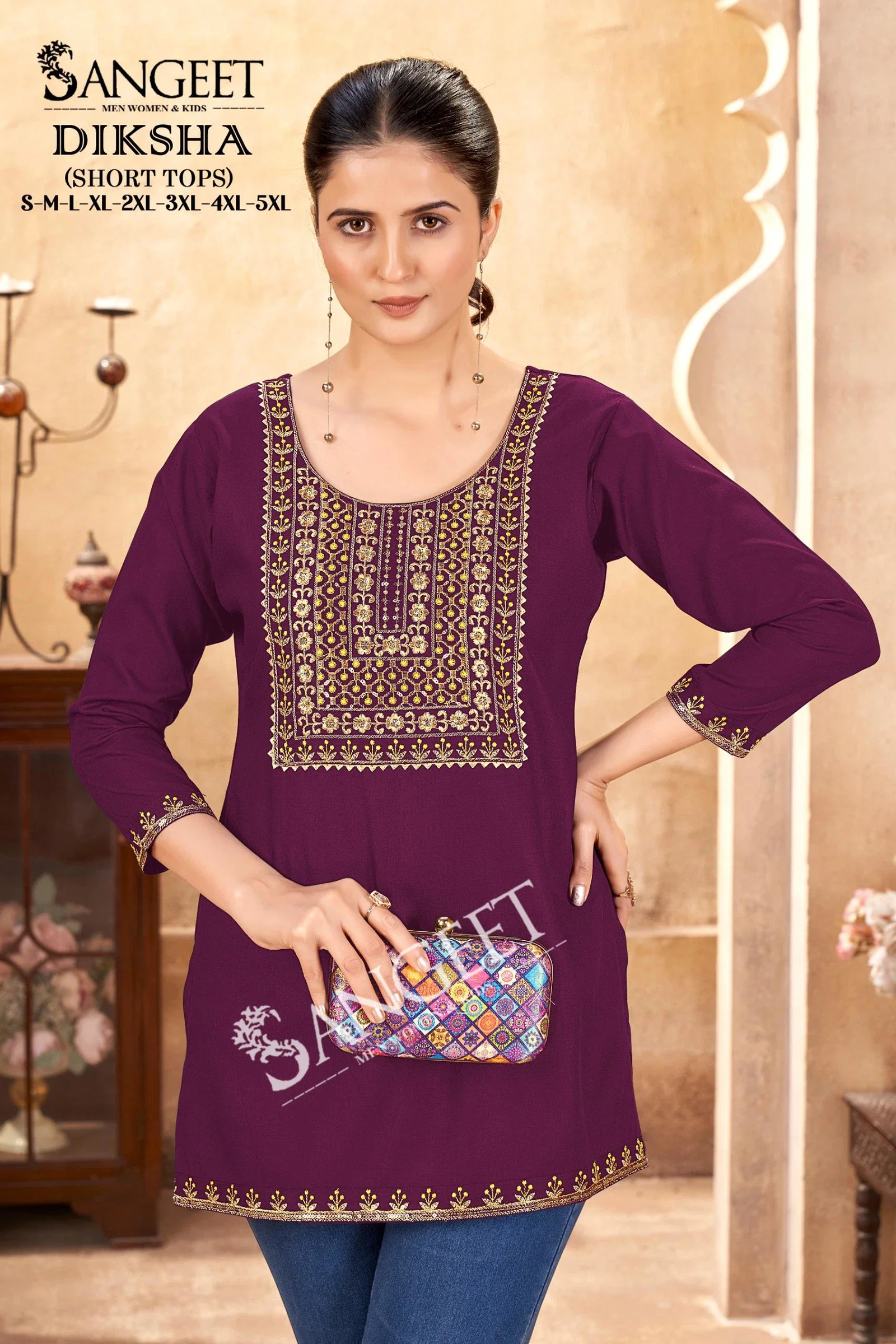 Sangeet Diksha Rayon Multi Embroidered Short Kurti Collection