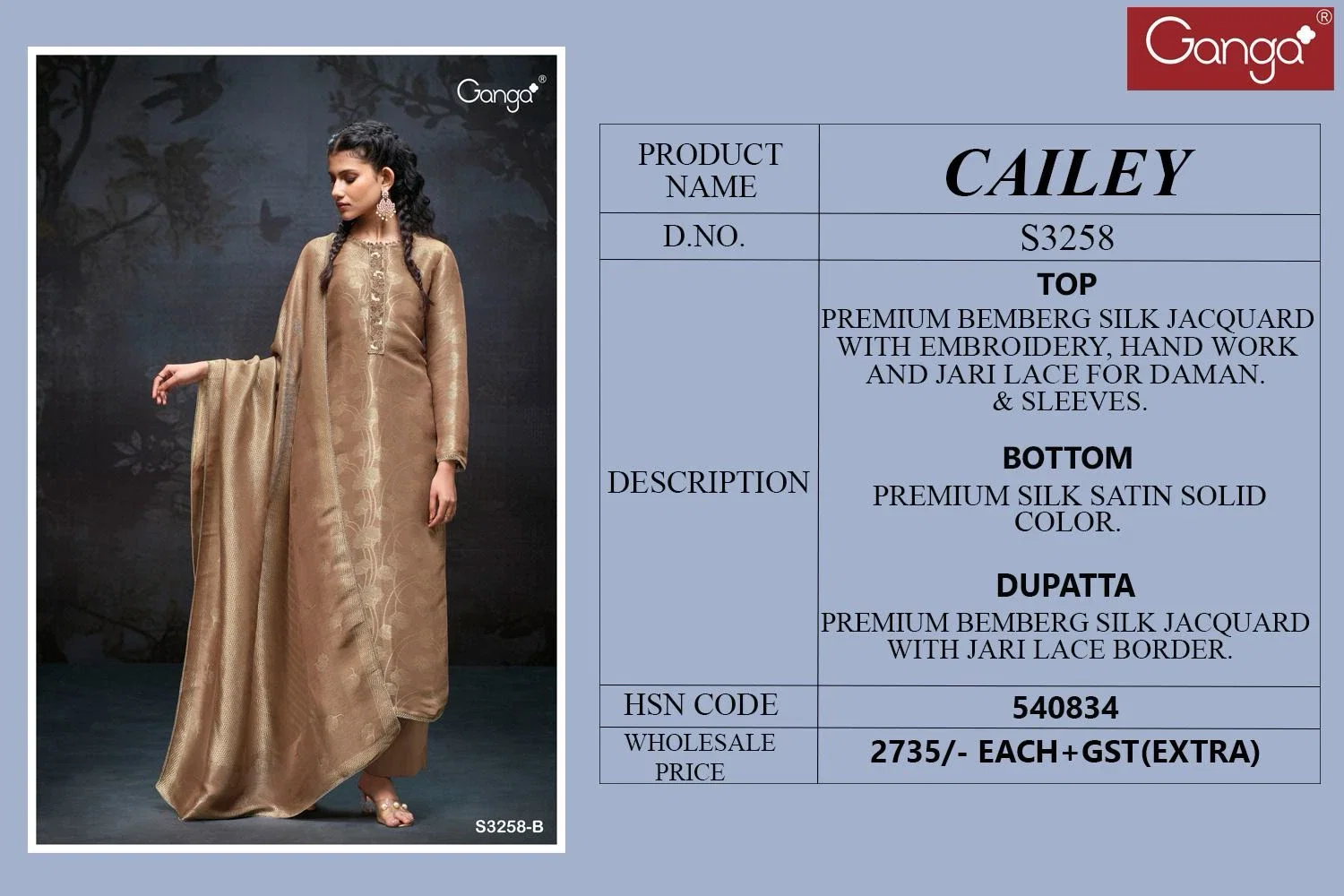 Ganga Cailey Bemberg Silk Jacquard Salwar Suits Collection