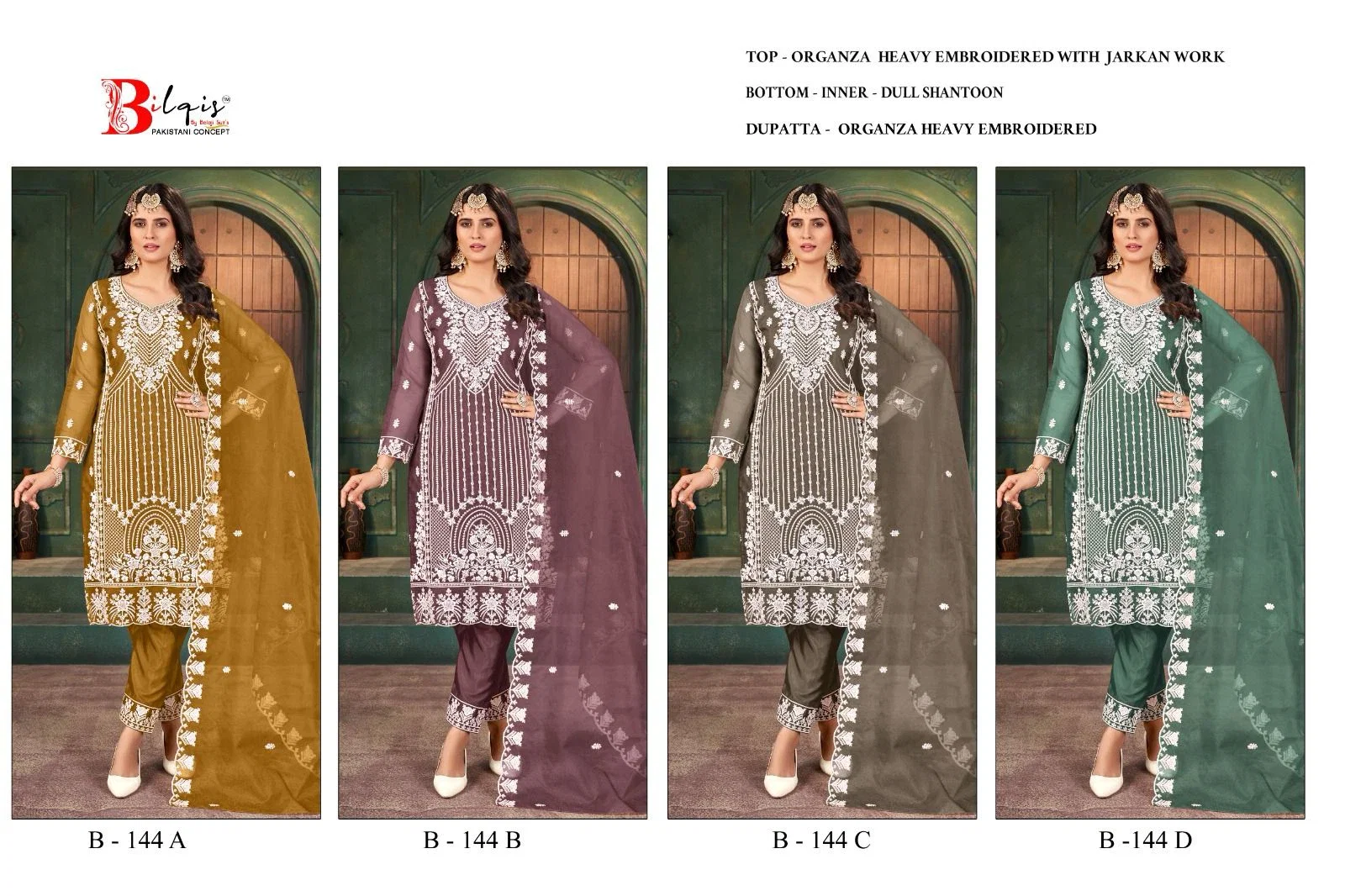 Bilqis B 144 Organza Pakistani Salwar Kameez Collection