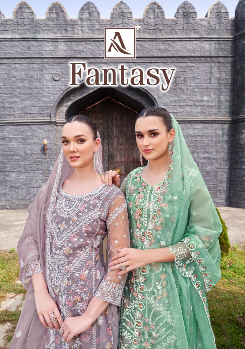 Alok Fantasy Organza Embroidered Dress Material Collection
