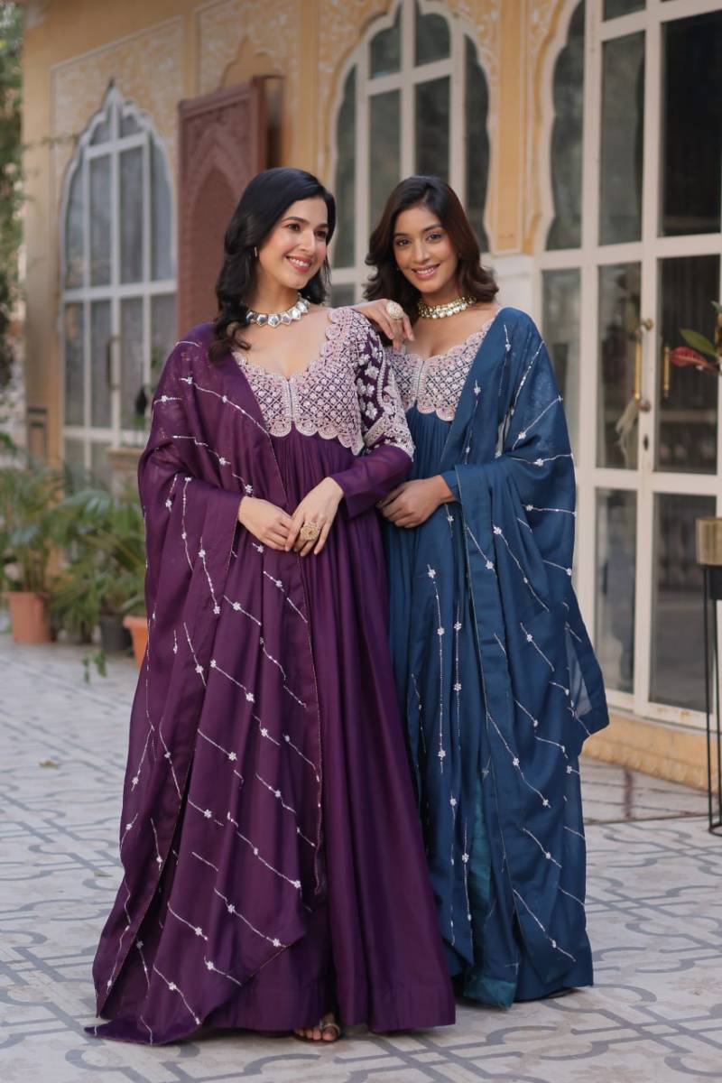 Luna Vol 18 Festive Wear Georgette Embroidered Gown With Dupatta