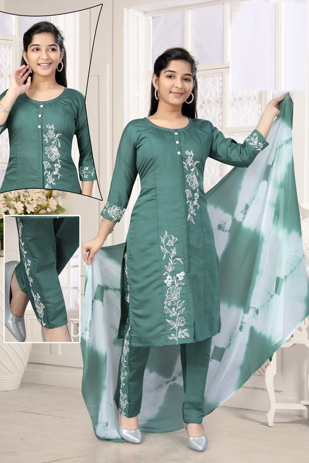 Senorita 3 Pant Set Roman Silk Kurti Pant With Dupatta Collection