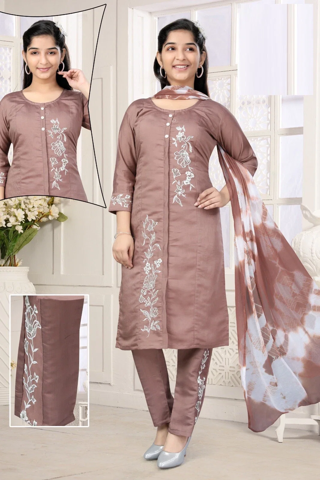 Senorita 3 Pant Set Roman Silk Kurti Pant With Dupatta Collection