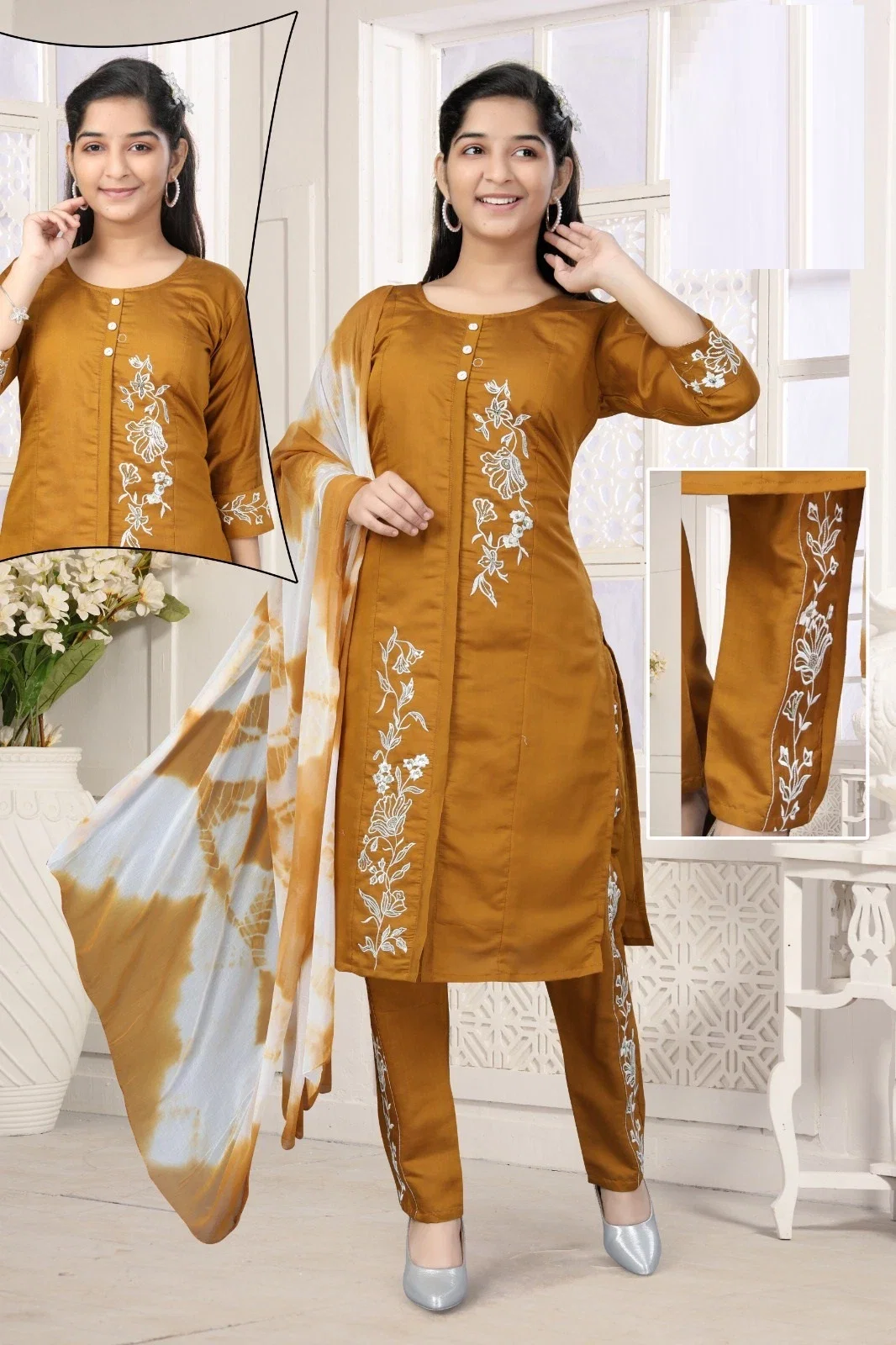 Senorita 3 Pant Set Roman Silk Kurti Pant With Dupatta Collection