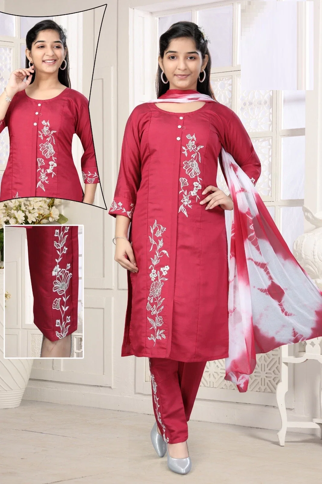 Senorita 3 Pant Set Roman Silk Kurti Pant With Dupatta Collection