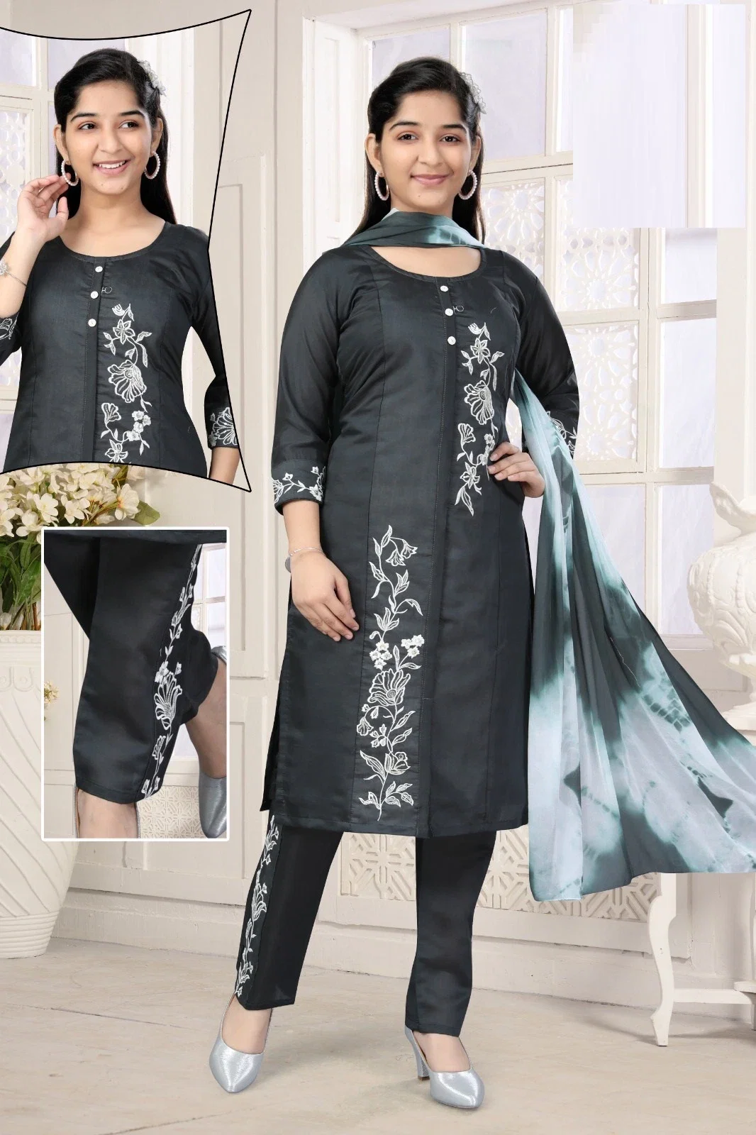 Senorita 3 Pant Set Roman Silk Kurti Pant With Dupatta Collection