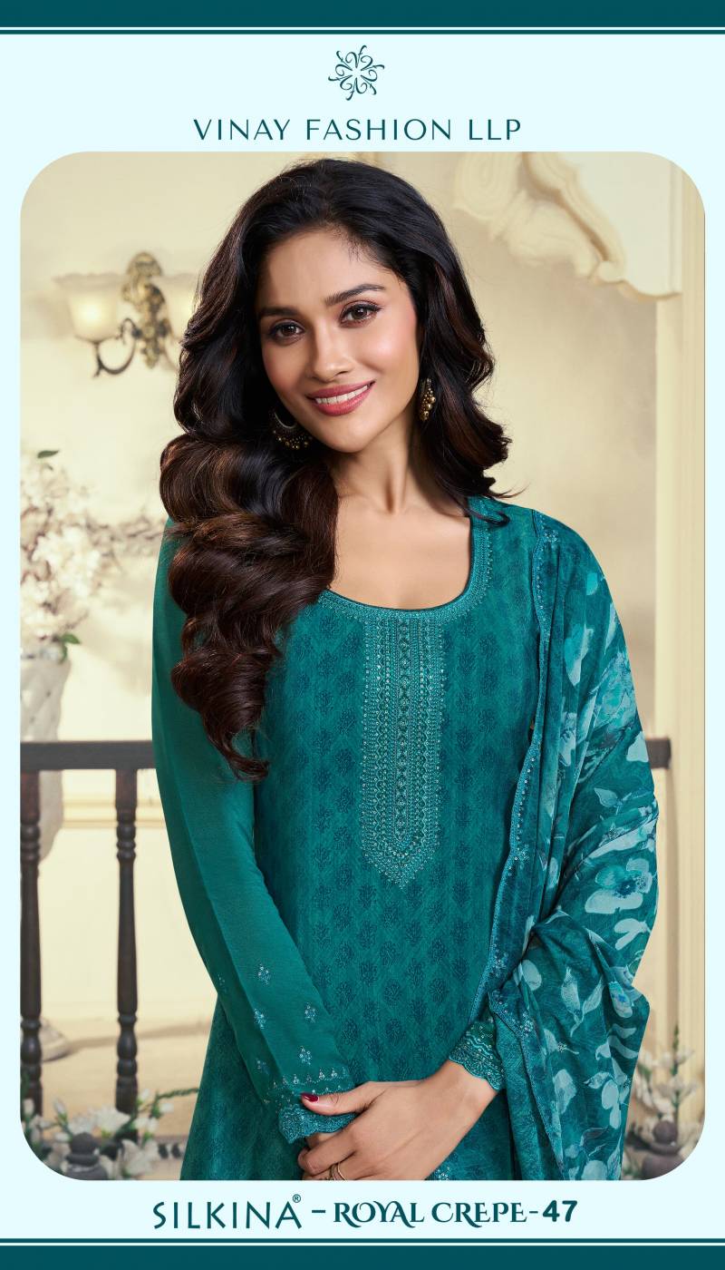 Vinay Kuleesh Silkina Royal Crepe 47 Designer Salwar Kameez