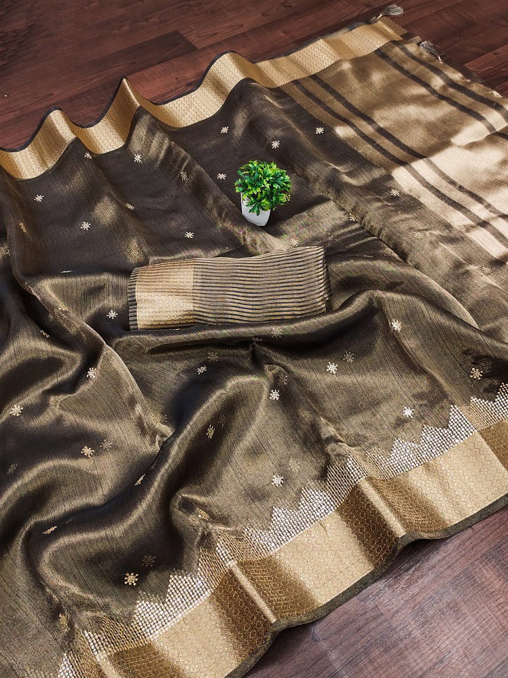 Kalki Part Wear Sequence Worked Tissue Cotton Silk Saree with Un Stitched Blouse