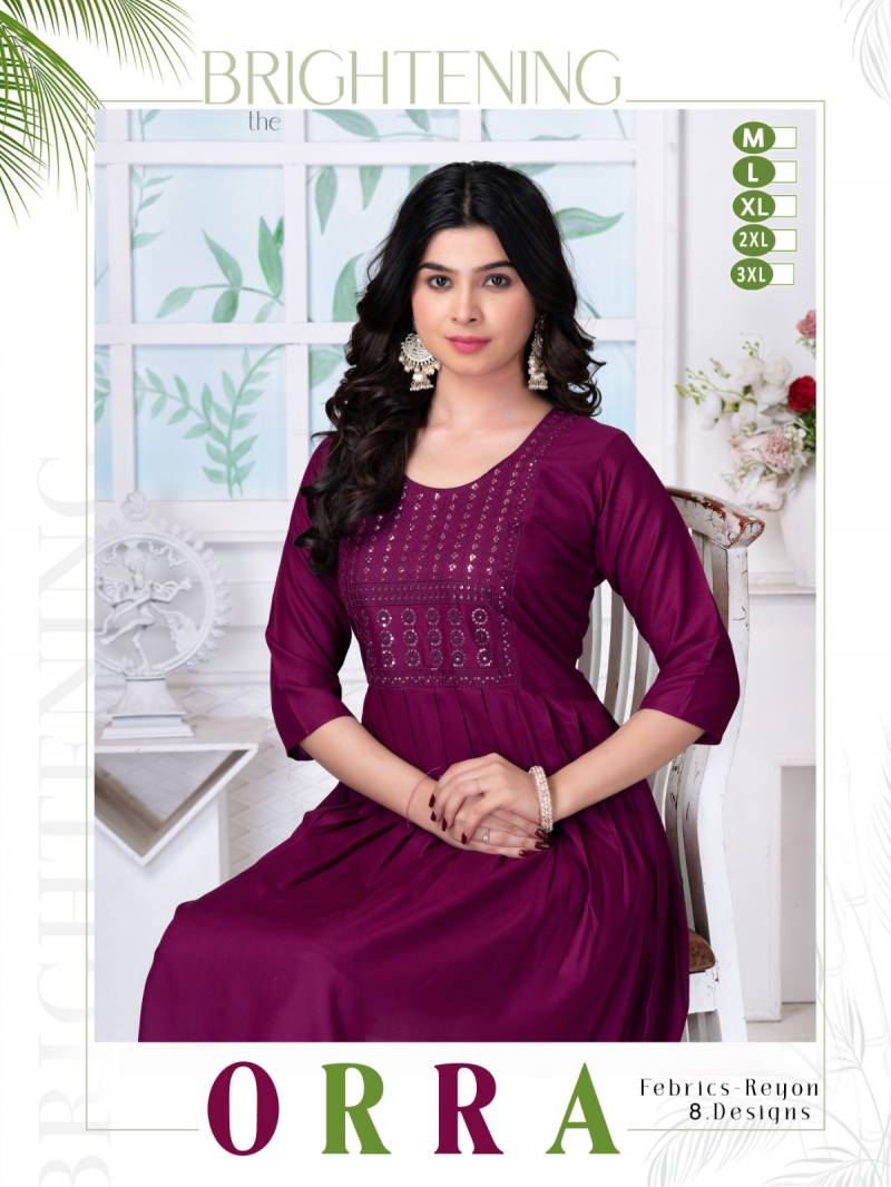 Trendy Orra Plain Rayon Casual Wear Kurtis Collection