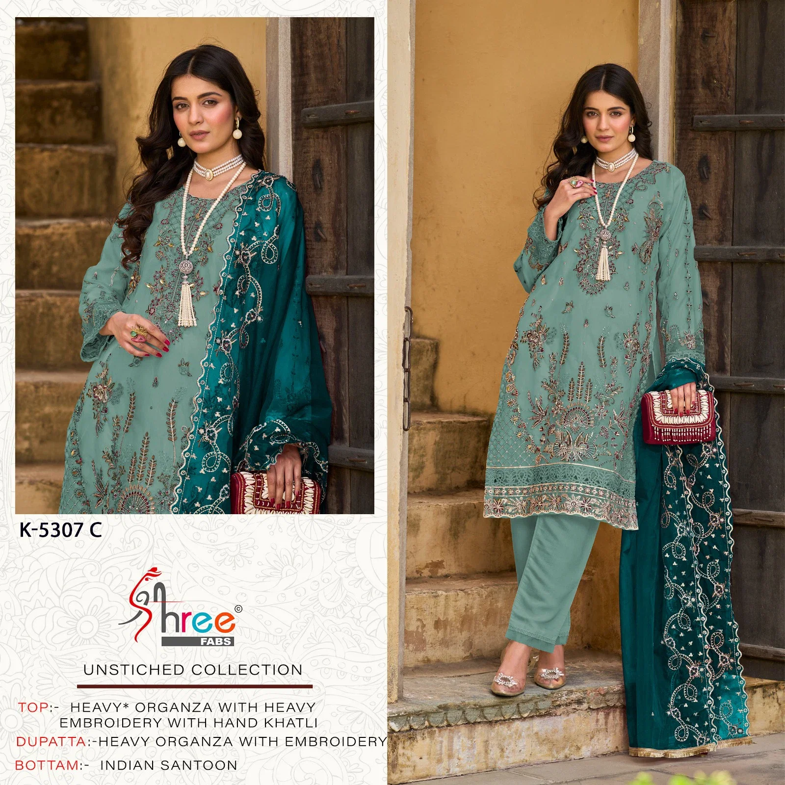 Shree K 5307 Organza Embroidered Pakistani Suit Collection