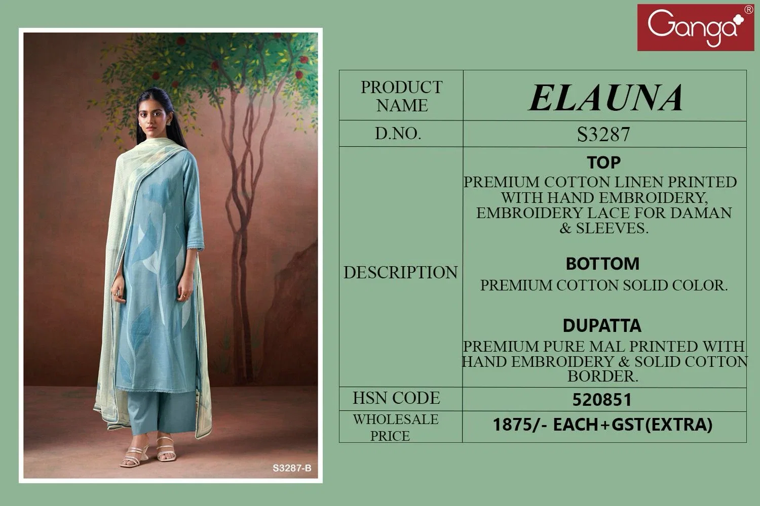 Ganga Elauna 3287 Cotton Printed Salwar Suit Collection