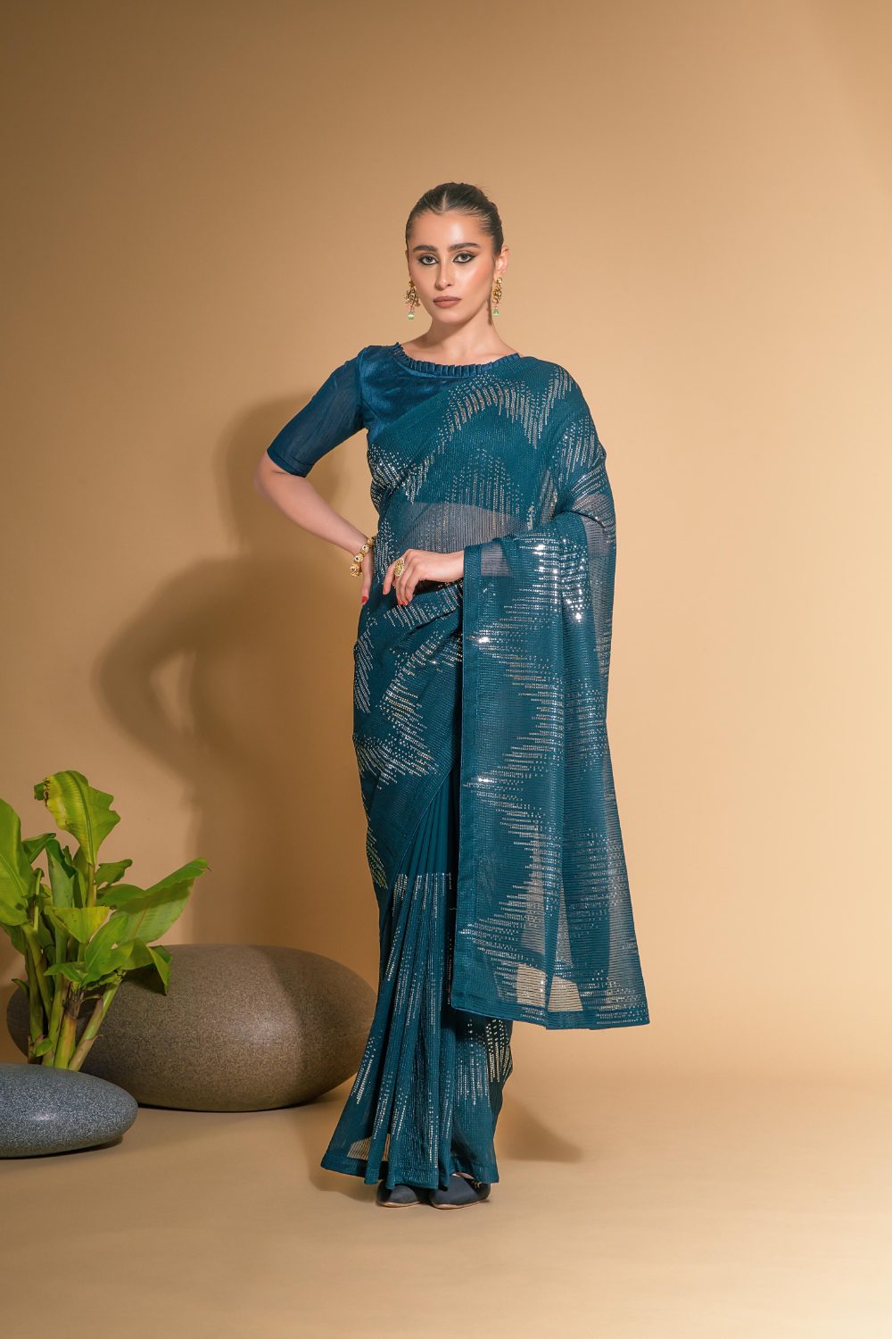 Jf 2041 46 Sequence Embroidered Georgette Saree Collection