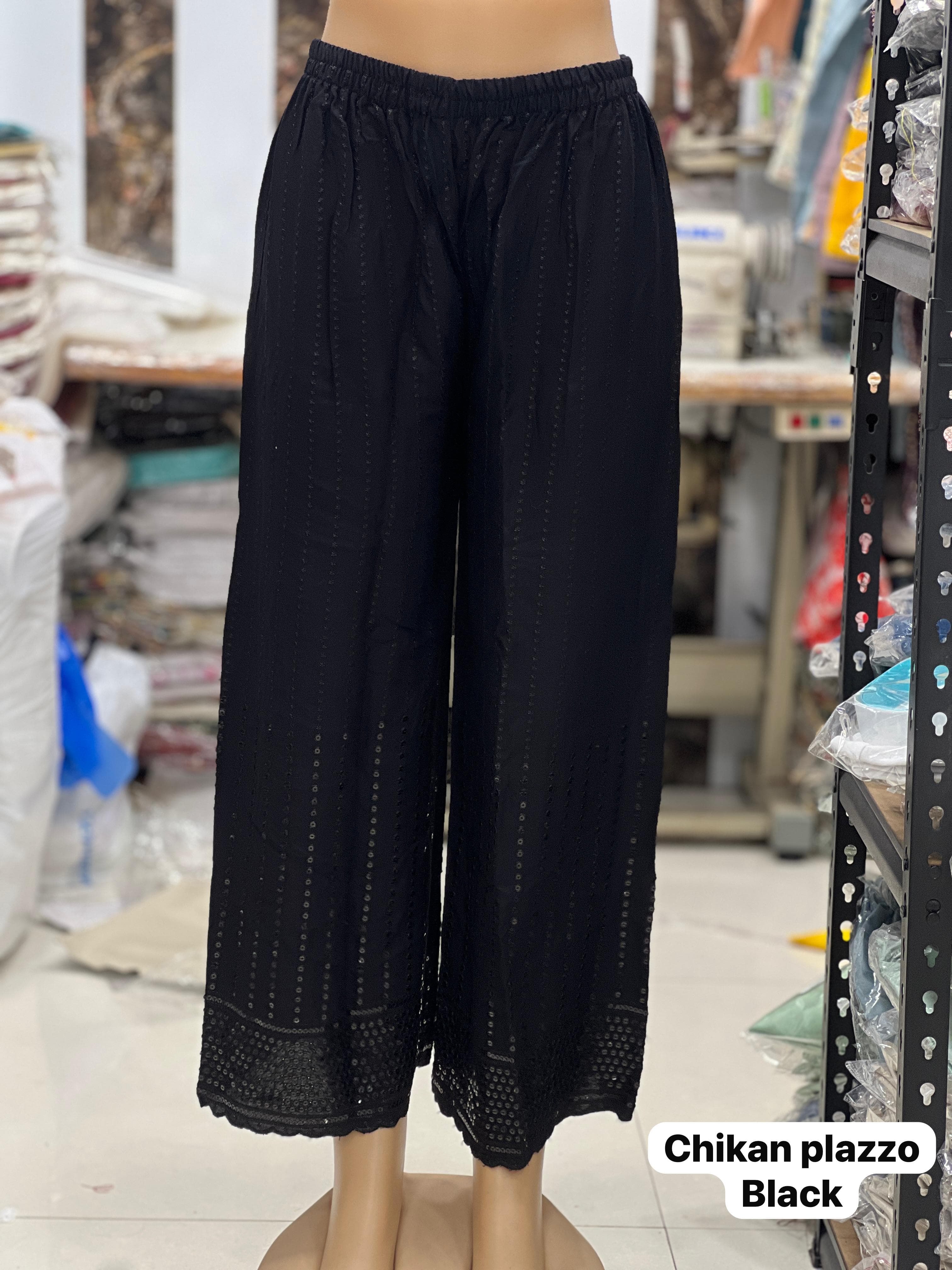 Chikankari Plazzo 2.0 Rayon Chikankari Work Loose Fit Plazzo Collection