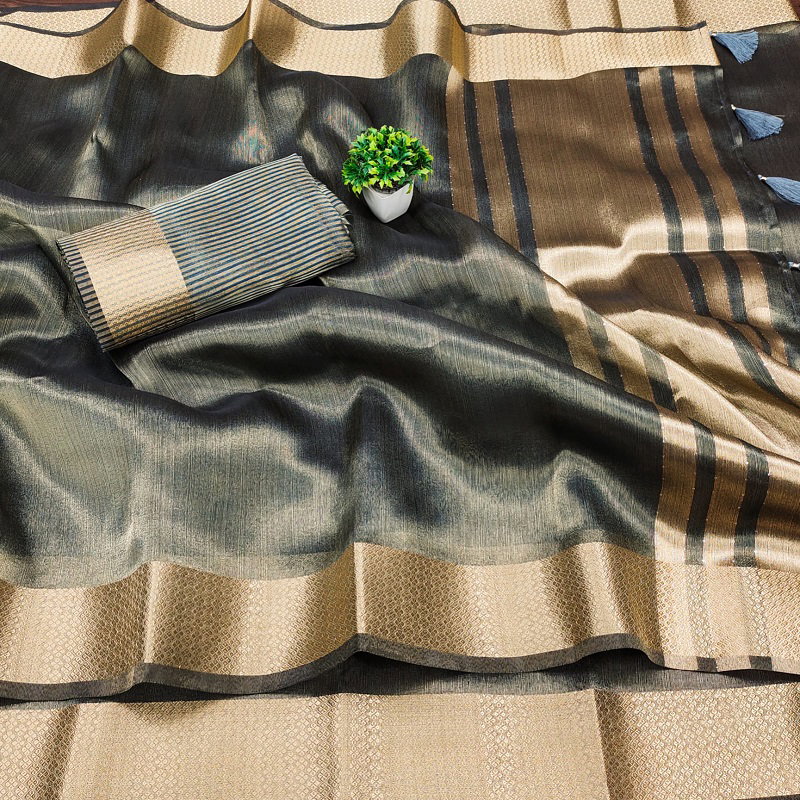 Maarkish Party Wear Cotton Silk Saree with Golden Jari Weaving Border Patta