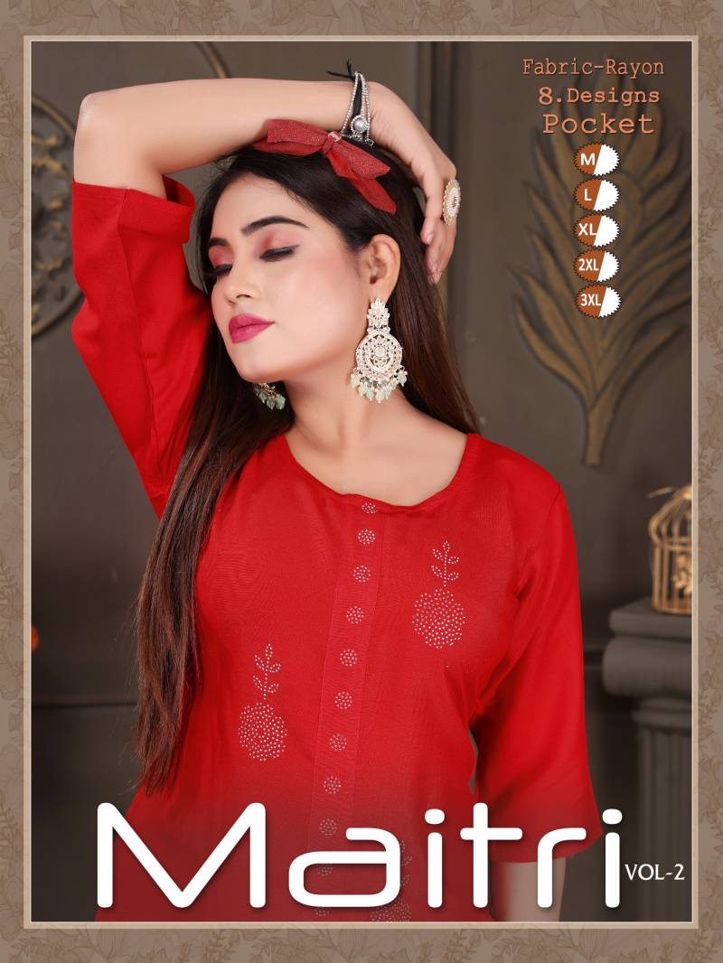 Trendy Maitri Vol 2 Rayon Printed Stylish Kurtis Collection