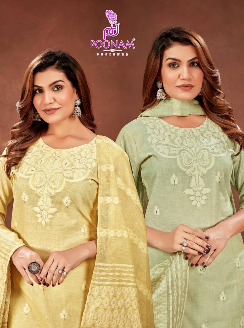 Poonam Cotton Candy Linen Blend Cotton Jacquard Kurti Bottom With Dupatta