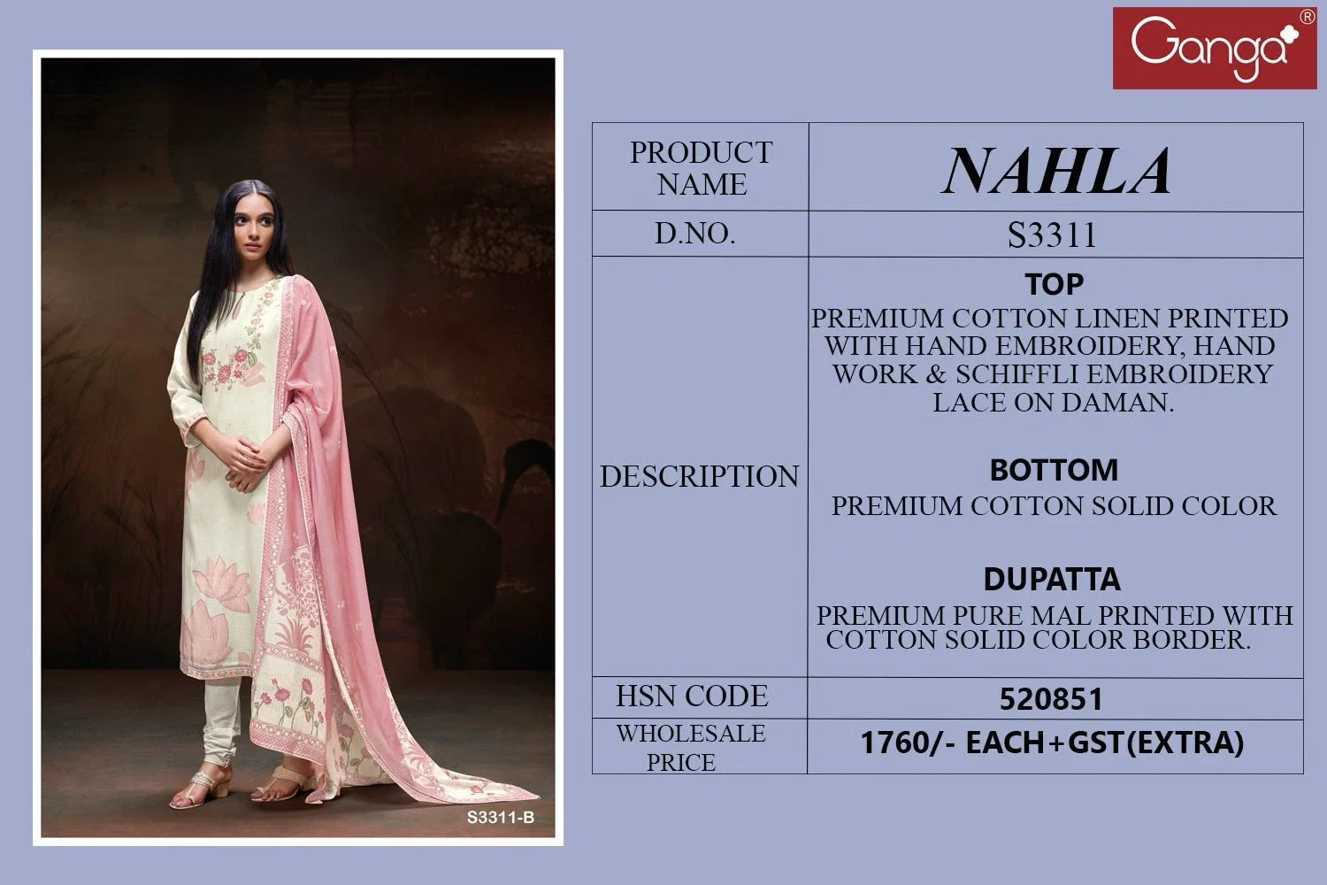 Ganga Nahla Cotton Linen Printed Salwar Suit Collection