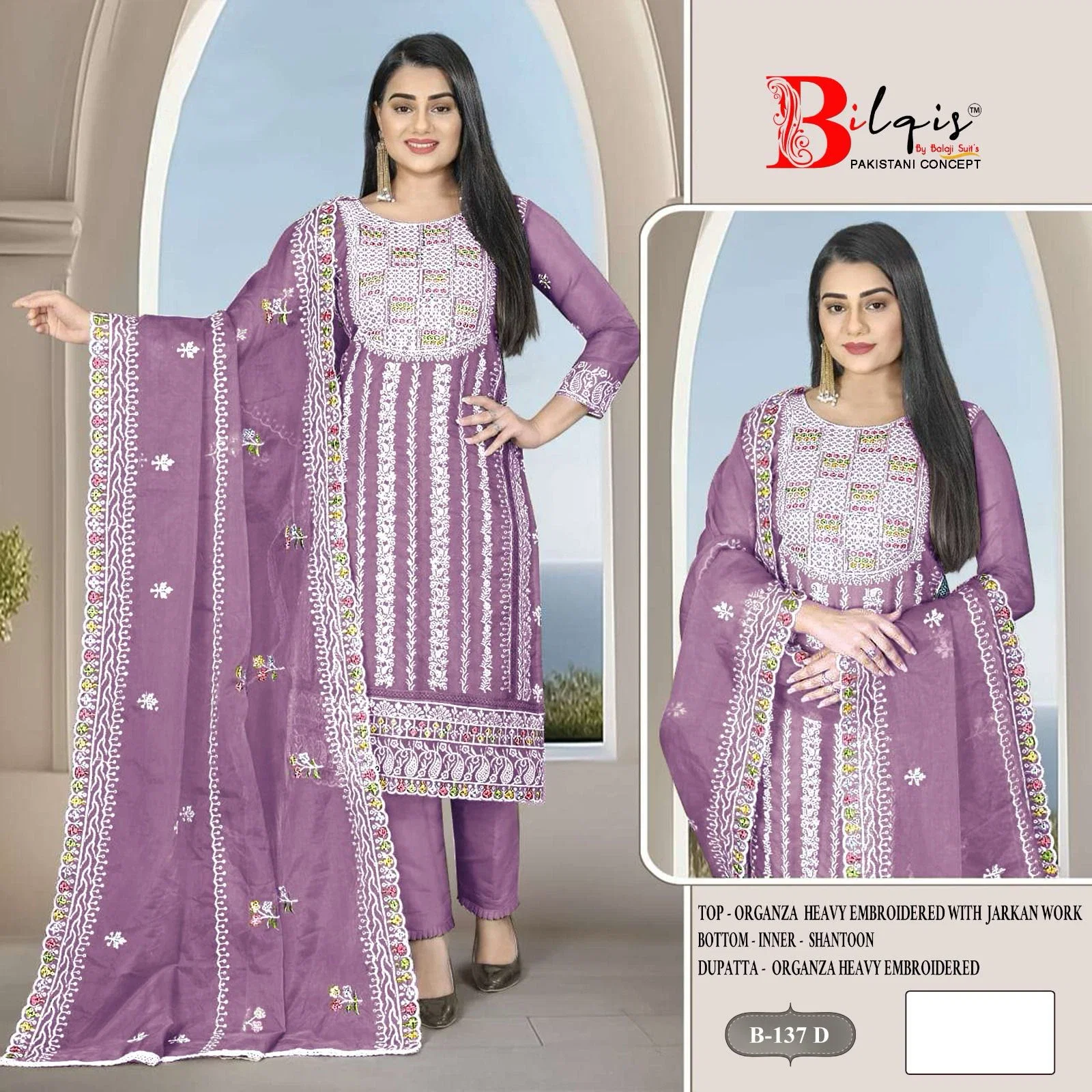 Bilqis B 137 Organza Pakistani Salwar Kameez Collection