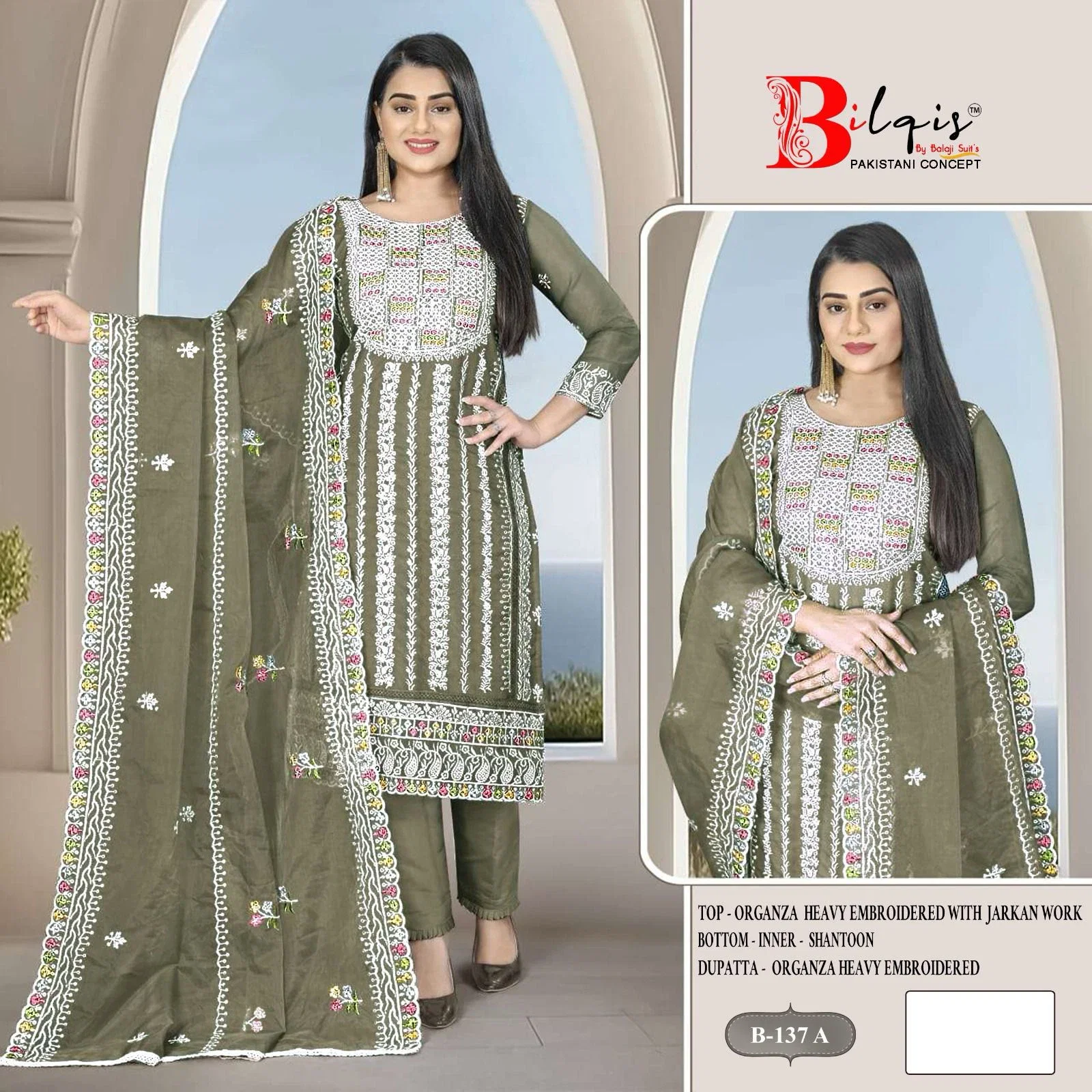 Bilqis B 137 Organza Pakistani Salwar Kameez Collection