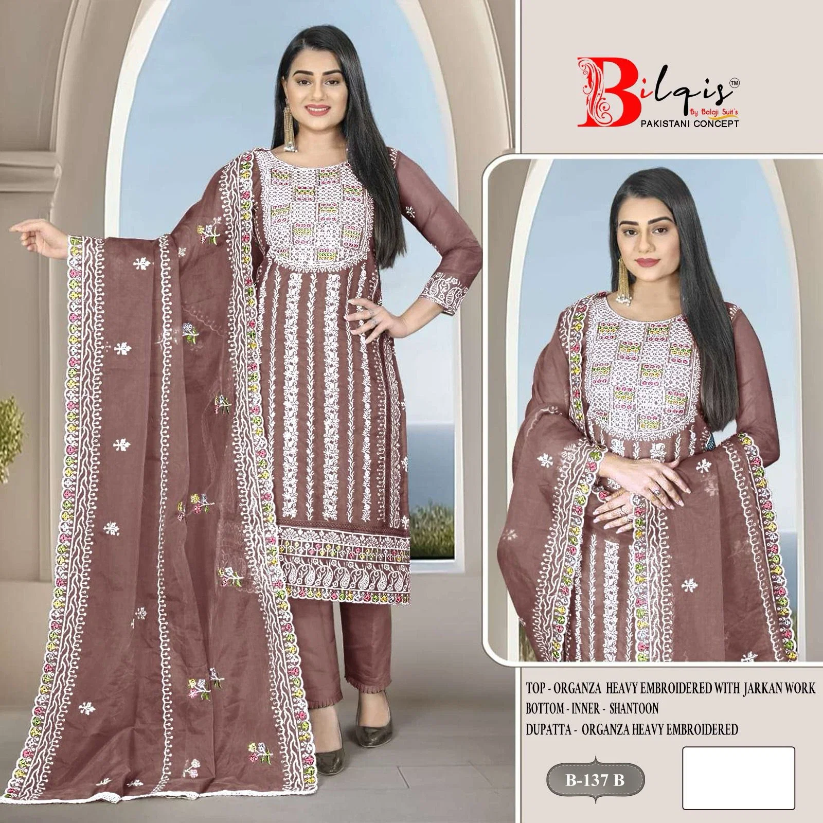 Bilqis B 137 Organza Pakistani Salwar Kameez Collection