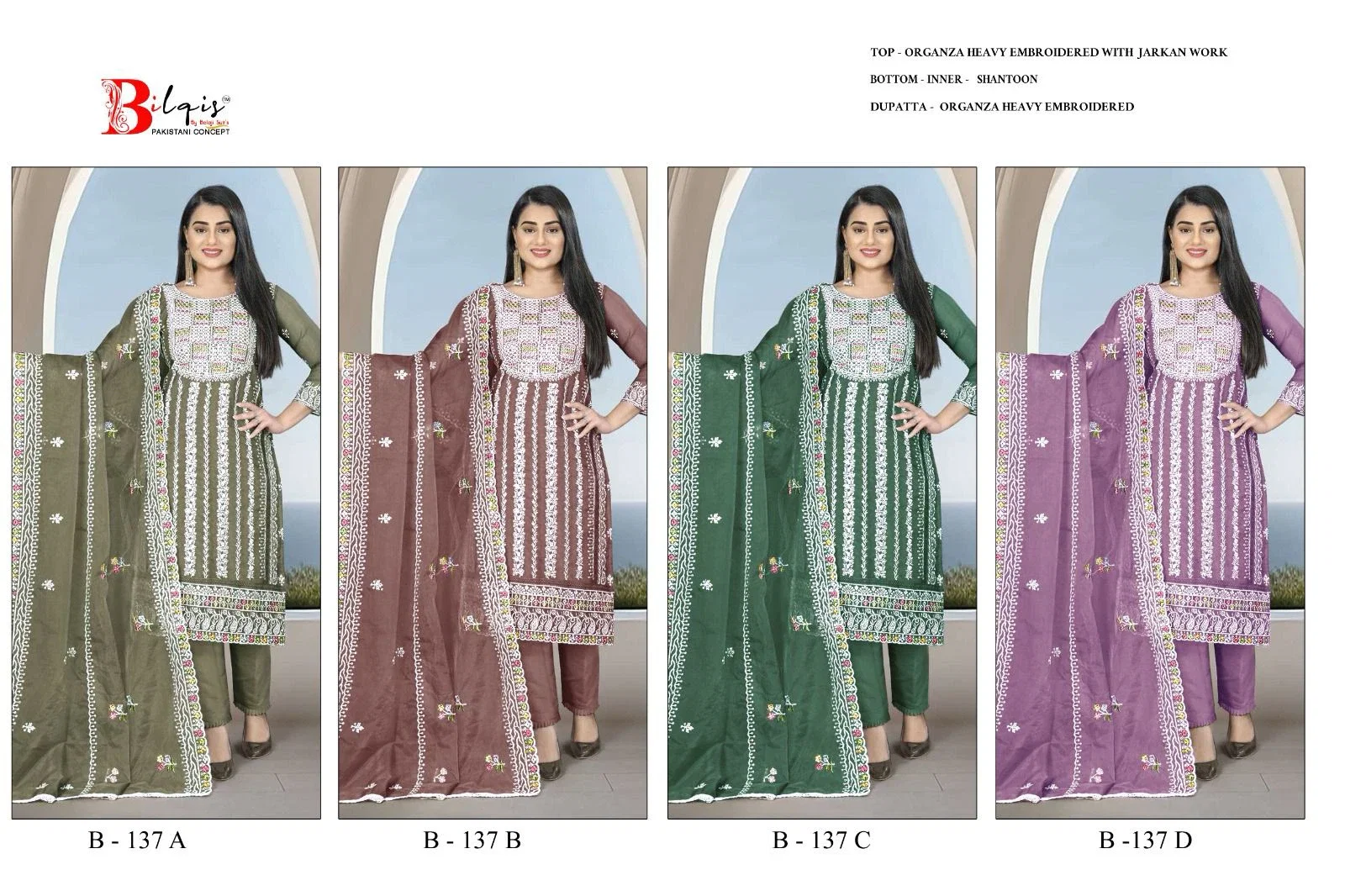 Bilqis B 137 Organza Pakistani Salwar Kameez Collection