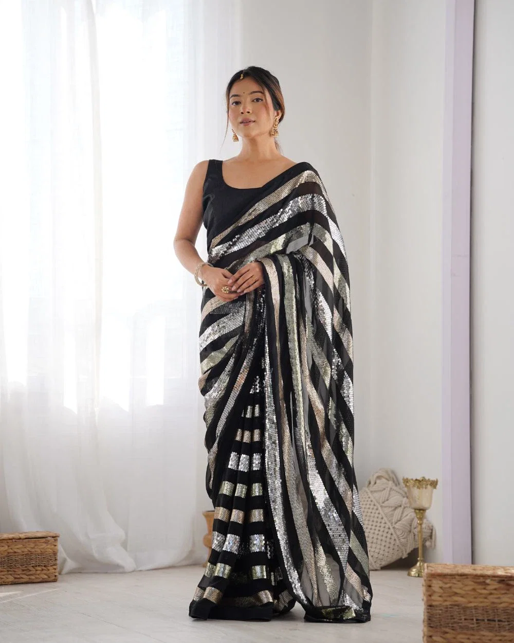 Jf 2072 75 Beautiful Georgette Sequence Worked Saree Collection