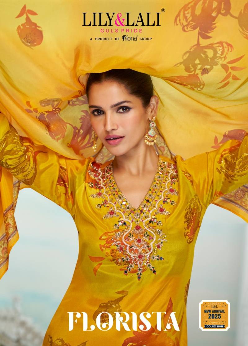 Lily And Lali Florista Natural Crepe Kurti Bottom With Dupatta Collection