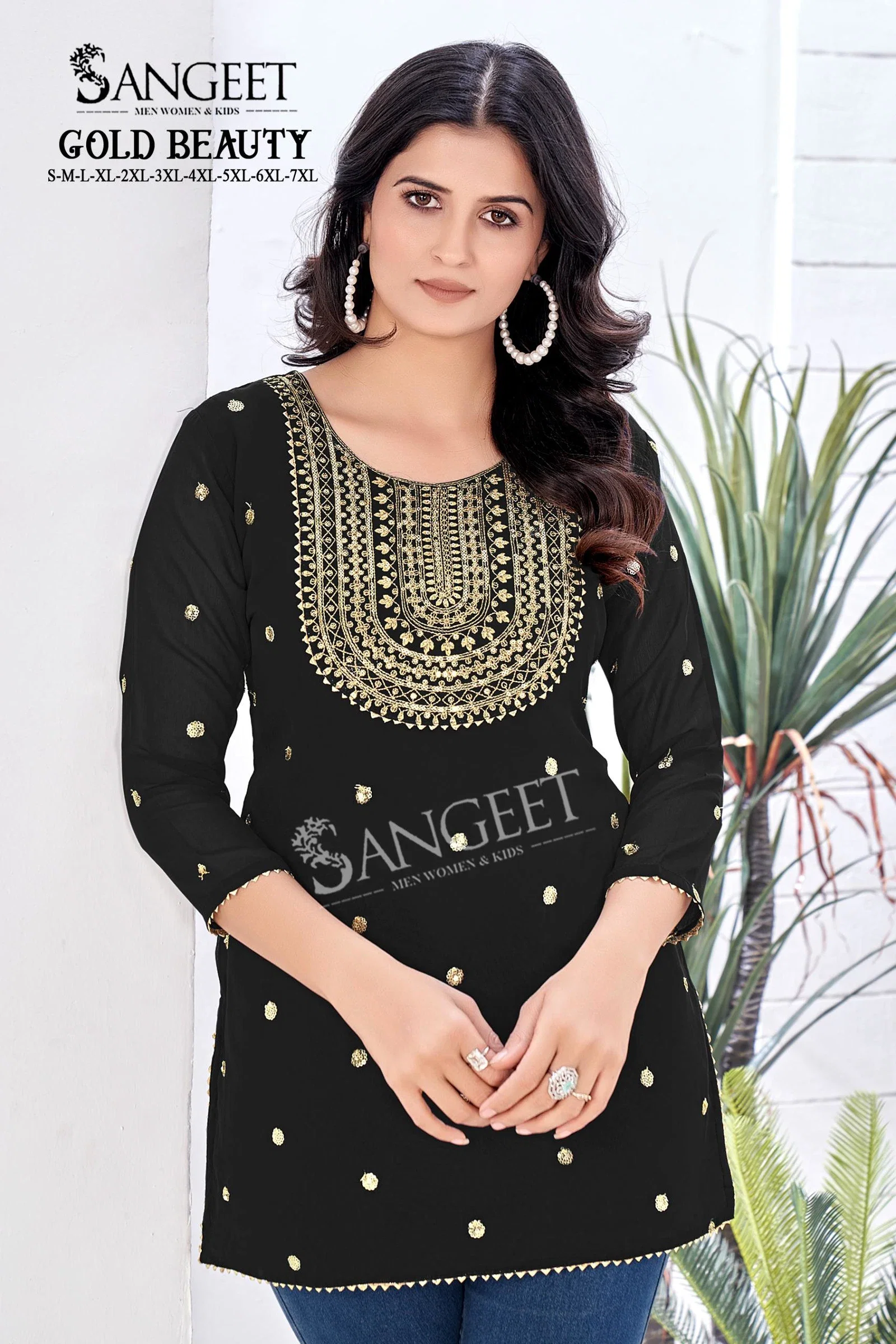 Sangeet Gold Beauty Georgette Lining Gold Embroidered Kurti Collection