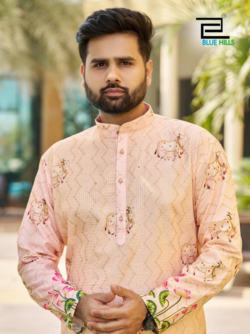 Blue Hills Paarv Rayon Embroidered Mens Kurta With Pyjama