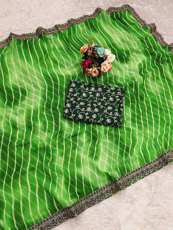 Meera 262 Party Wear Leheriya Printed Georgette Saree with Heavy Lace Border 