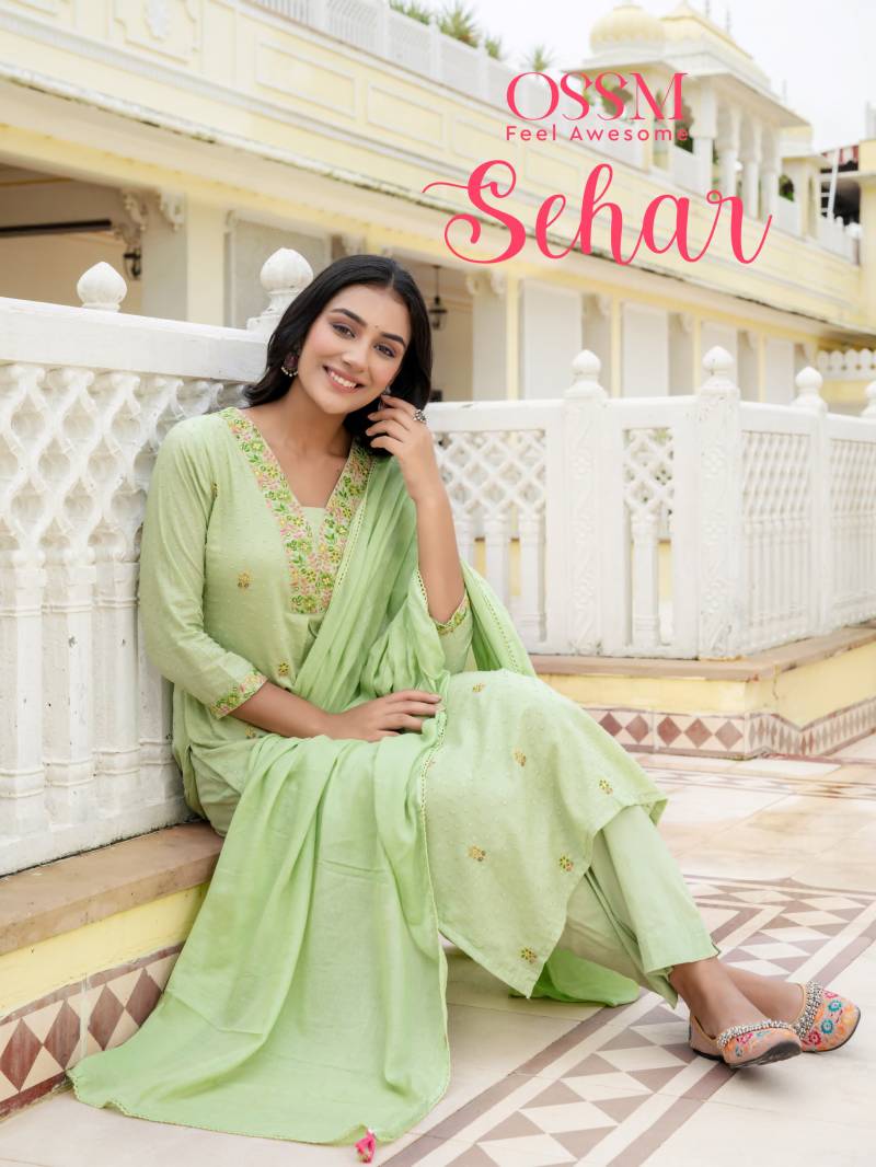 Ossm Sehar Mal Jacquard Dobby Kurti Bottom With Dupatta Collection
