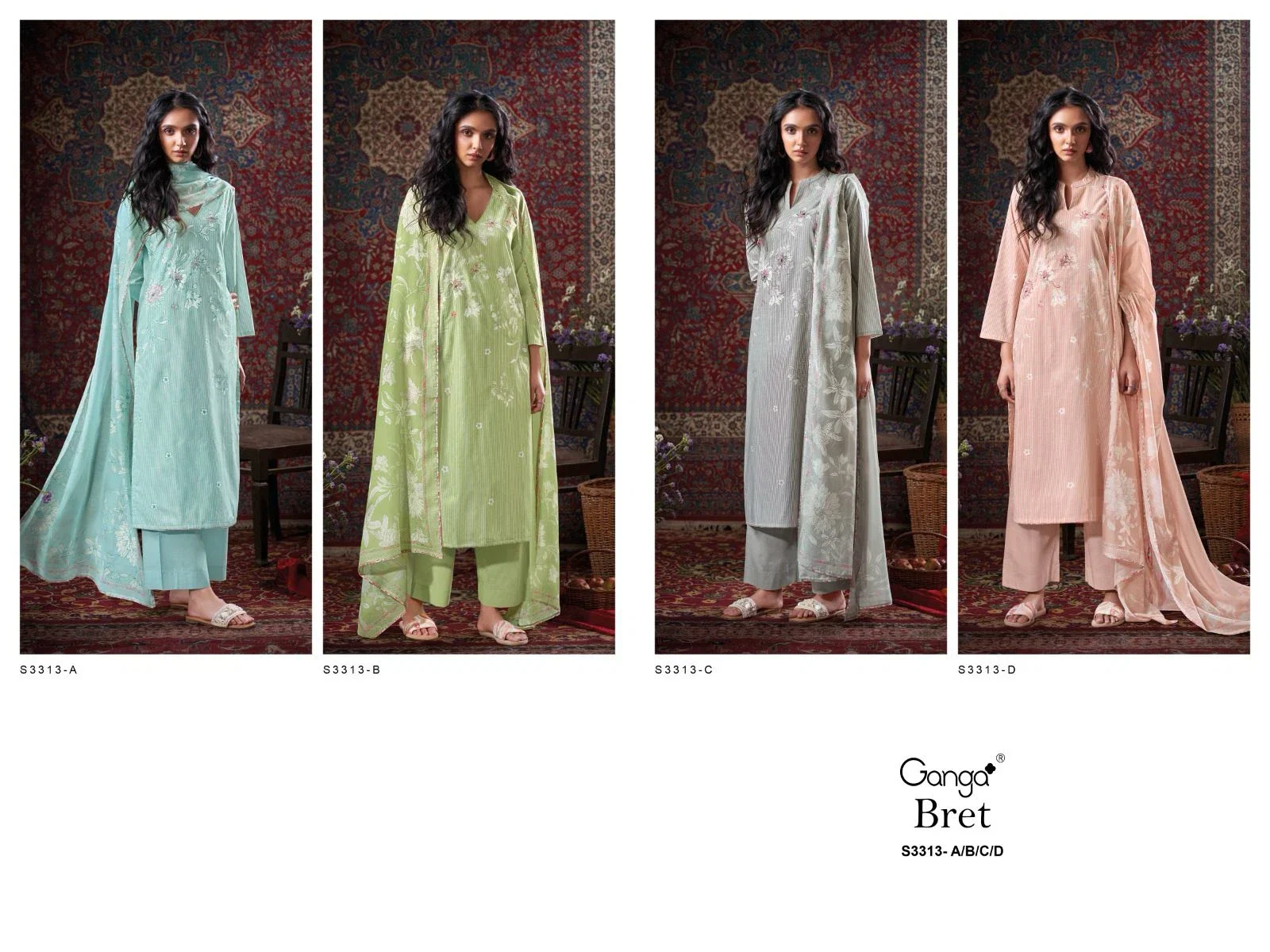 Ganga Bret Cotton Printed Embroidered Salwar Suit Collection