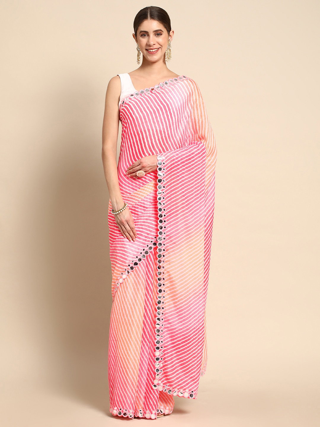 Shrishti 107 Party Wear Leheriya Printed Heavy Chinnon Saree with Heavy Lace Border 