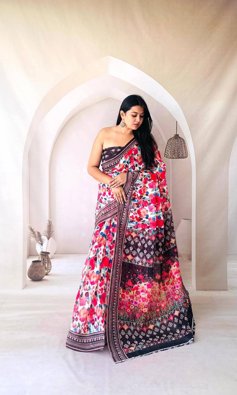 Scmd Hansika Printed Linen Stylish Saree Collection