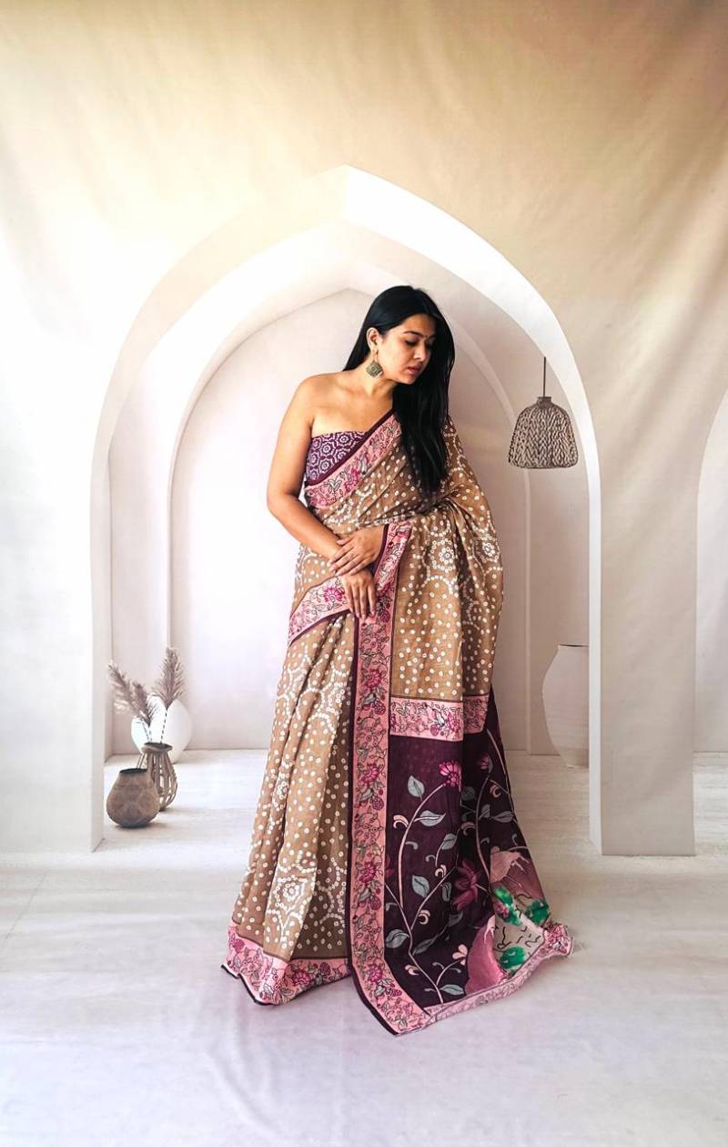 Scmd Kalamkari Casual Wear Linen Printed Saree Collection